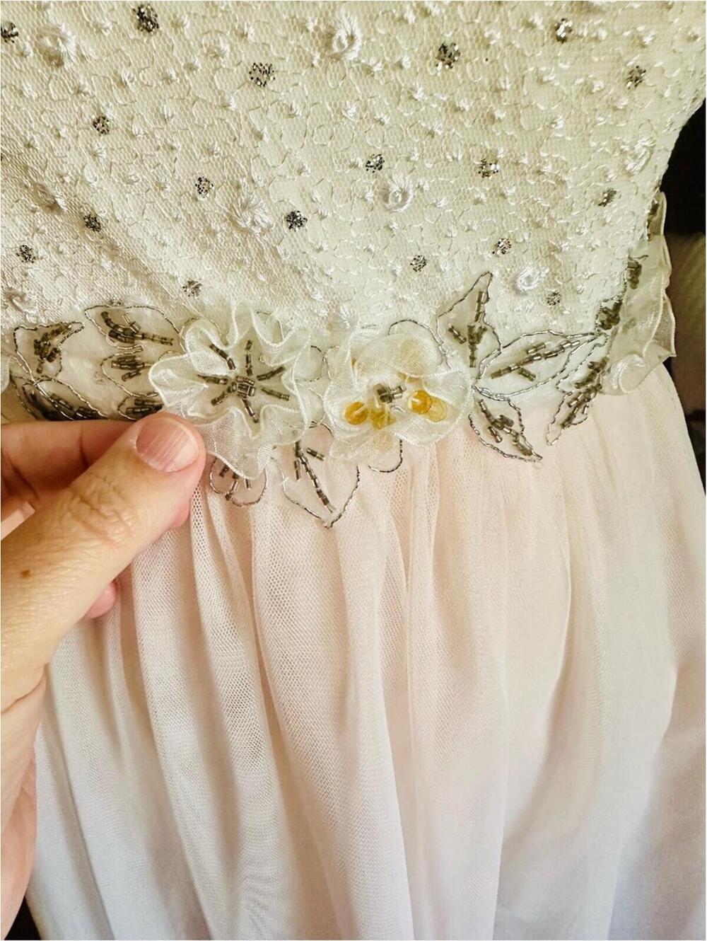 Masquerade Ivory and Pale Pink Beaded Party Dress - Picture 8 of 9